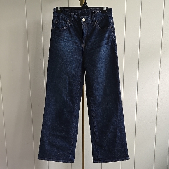 Ag Adriano Goldschmied Denim - AG Adriano Goldschmied Dark Blue Wide Leg Crop, High Rise Fit Jeans